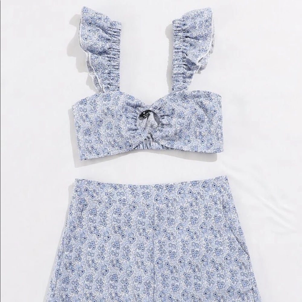 Floral Print Ruffle Trip Top & Shorts Set